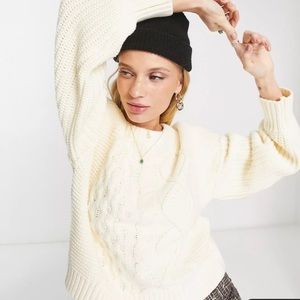 Free People Women’s Ivory Cable Crew Neck Sweater size XS